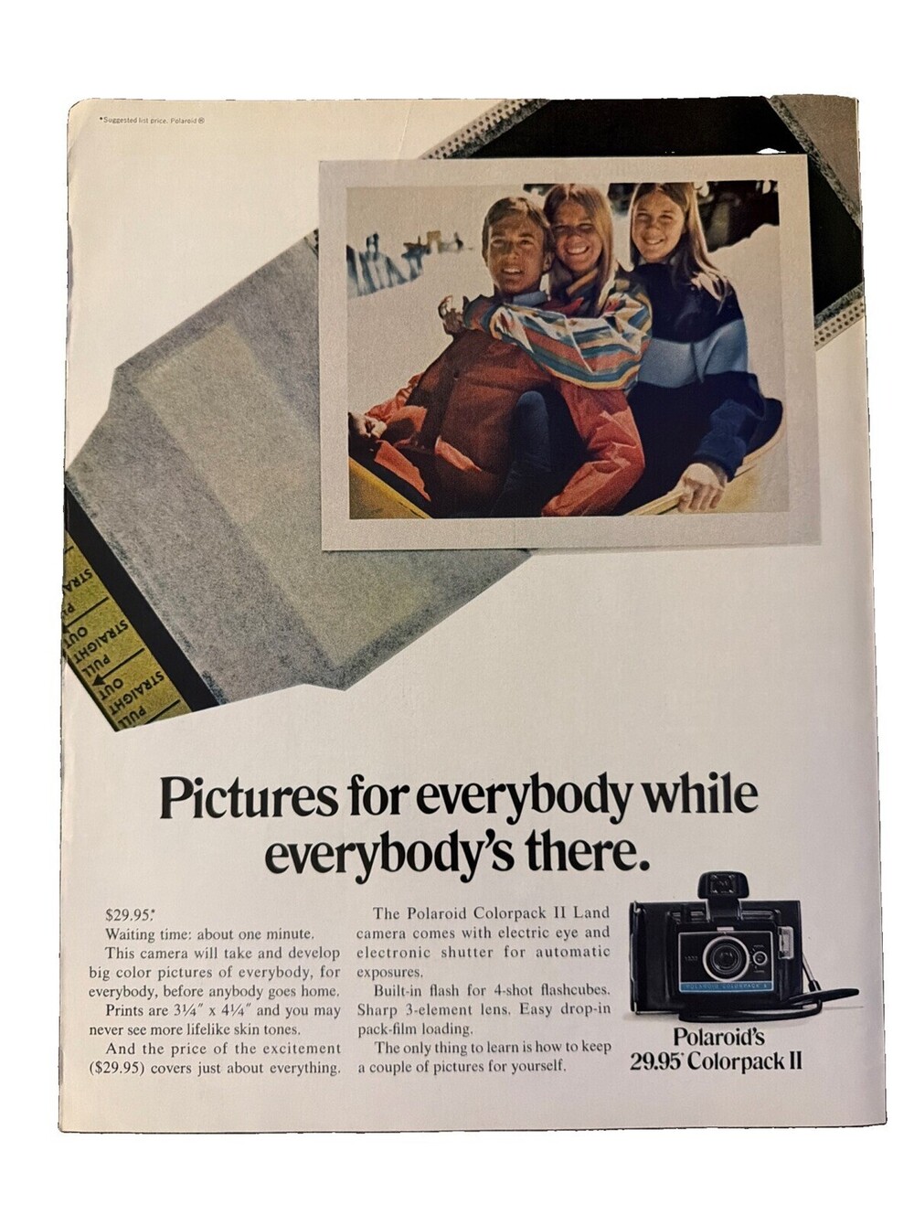 1970 Polaroid Color pack II Print Ad Pictures For Everybody Film Photography